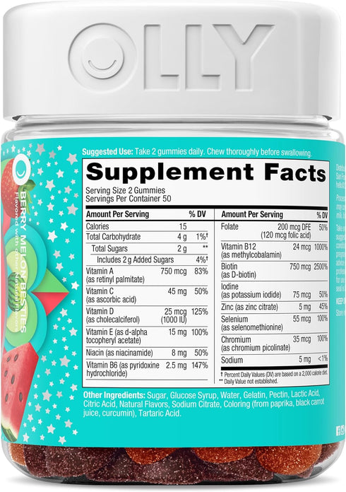 Gummy, Immune 50 100 Count OLLY Teen Girl Multi Healthy Skin and Support,* Essential Vitamins, Biotin, Zinc, Chewable