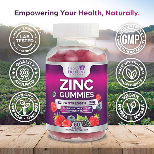 Zinc Immune Support Supplement 50mg, 60 Gummies - Max Strength for Radiant Skin & Immune Health, Vegan
