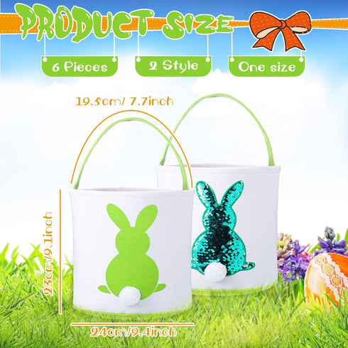 Saintrygo 6 Pieces Easter Bunny Basket Bags for Kids Canvas Easter Eggs Hunt Basket with Handle Gifts Bags Carrying