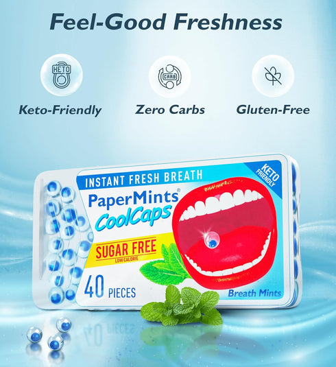 CoolCaps Instant Fresh Breath Mints, Sugar-Free 4 Pack, 160 Capsules, Keto-Friendly Strawberry
