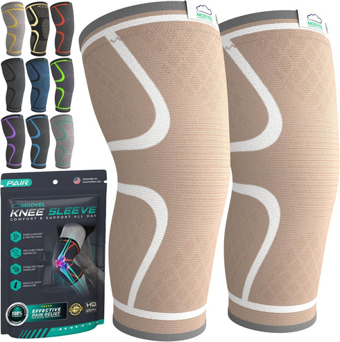 Modvel Compression Knee Brace - 2 Pack Knee Brace for Women & Men, Support Compression Sleeve for Knee Pain Relief