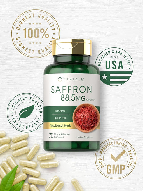 Carlyle Saffron Extract Capsules - 88.5mg, 70 Count, Non-GMO & Gluten Free Supplement