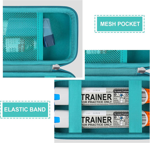 Hard Carrying Case for 2 EpiPen's or Auvi-Q, Medical Travel Case with Mesh Pockets for Inhaler and Eye Drops