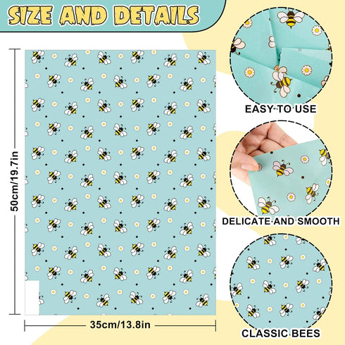 Whaline 100 Sheet Bee Tissue Paper Mint Green Honeybee Pattern Gift Wrapping Paper 13.8 x 19.7 Inch Summer Bumble Bee Daisy Decorative Tissue Paper for Birthday Baby Shower Party Craft Packing