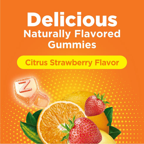 Immune Gummy 70 Count Zicam Daily Support, Supplement, Zinc, Vitamin C and Vitamin D, Citrus Strawberry Flavor
