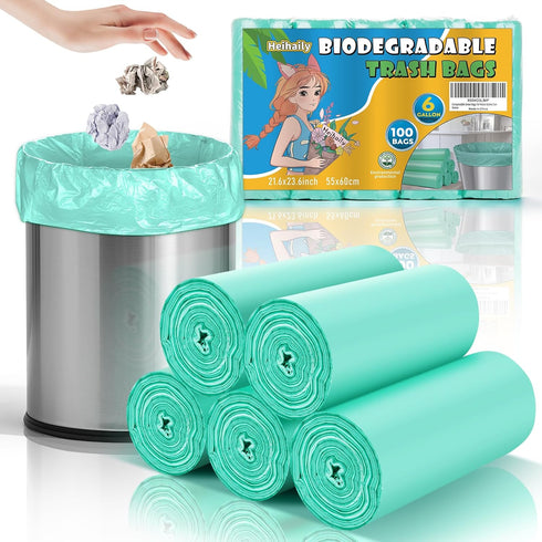 heihaily 6 Gallon Trash Bags Compostable Green - Medium Garbage Bags Strong Thick