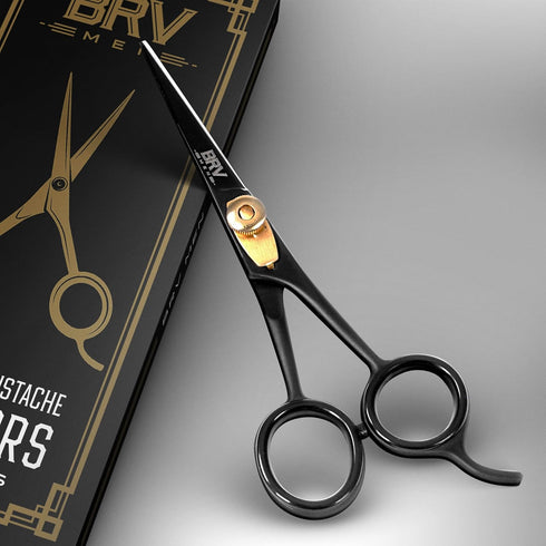 Razor Sharp Beard & Mustache Scissors, 5" High Carbon Stainless Steel Facial Hair Trimming Shears, Right Handed, Black