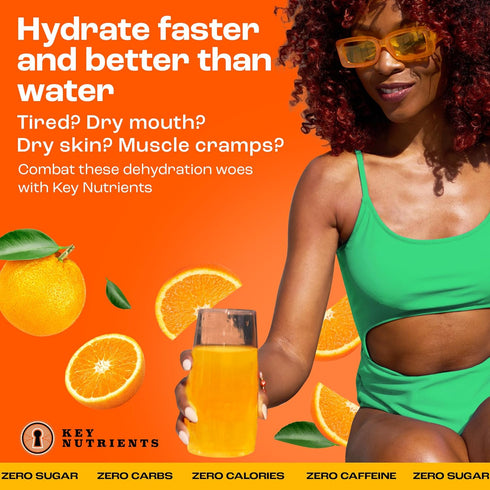 KEY NUTRIENTS Multivitamin Electrolytes Powder No Sugar - Tangy Orange Hydration Powder - 90 Servings