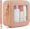 Mini Clear Makeup Bag | Small Leather Cosmetic Pouch for Purse | Cute Organizer for Car Travel Essentials (Pink Mini)