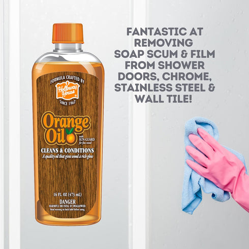 Holloway House 16oz Orange Oil Cleaner w/ Sun-Guard for Fine Wood, Cleans & Conditions, Removes Soap Scum from Shower