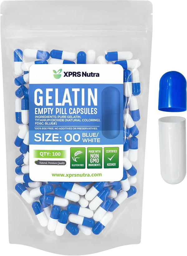 XPRS Nutra Size 00 Empty Capsules - 100 Count Gelatin Capsules for DIY Capsule Filling