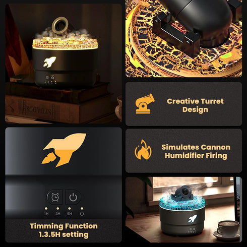 Volcano Therapy Diffuser Humidifier, Small Turret Shaped Essential Oil Diffuser with Automatic Shut Off Function Cool