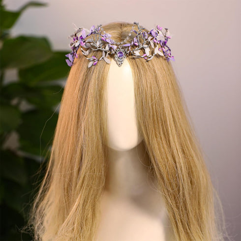 MOSTORY Handmade Purple Woodland Fairy Headpiece, Elf Crown with Rhinestone for Cosplay