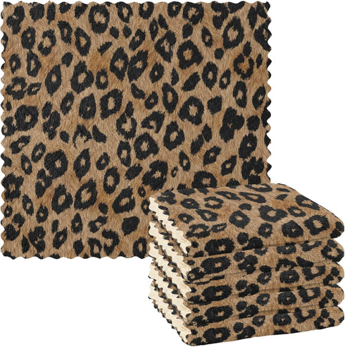 Pack of 6 Vintage Leopard Microfiber Kitchen Dish Cloths, Absorbent Fast Drying Washcloths 11x11 inch for Bathroom, Car