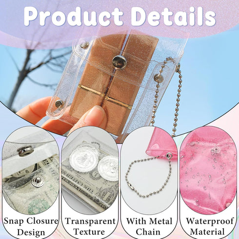 Lipstick Case Keychain, 2Pc Vertical Clear Lipstick Pouch Organizer for Purse, Waterproof Mini Storage for Small Items