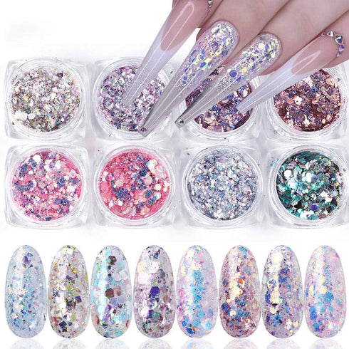 Holographic Nail Glitter Flakes - Mermaid Powder Nail Art Decorations and 3D Sequins for DIY Manicure