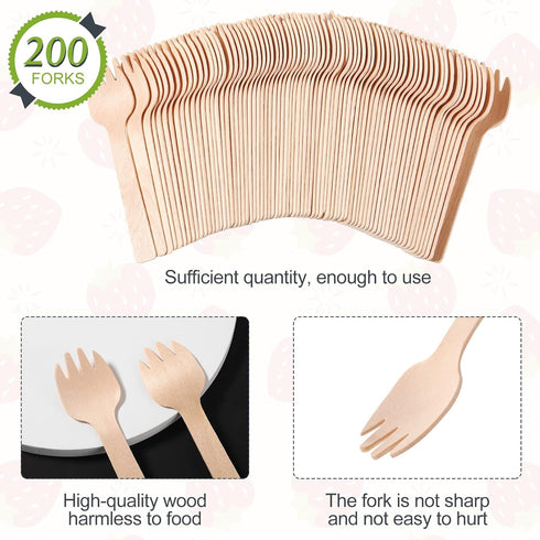 200 Pieces Disposable Mini Wooden Forks, Small Sporks, Appetizer Forks for Carnival Birthday Party Supplies (4 Inches)