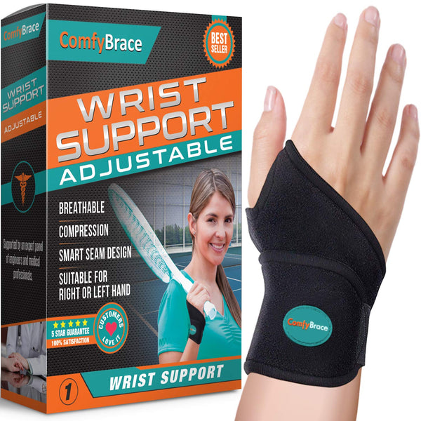 ComfyBrace Premium Lined Wrist Wrap, Carpal Tunnel Wrist Brace, Adjustable, Fits Both Hands, One Size