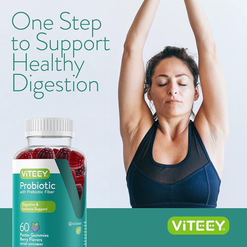 Probiotic Gummies with Prebiotics Fiber, Extra Strength 2 Billion CFUs, Vegan, Berry Flavored for Immune & Digestive