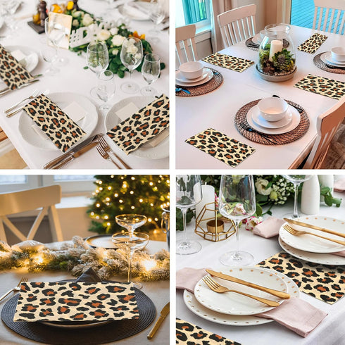 Zonon Brown,100 Leopard Print Guest Napkins Animal Disposable Guest Hand Towels Bathroom Cocktail Dinner Decorative