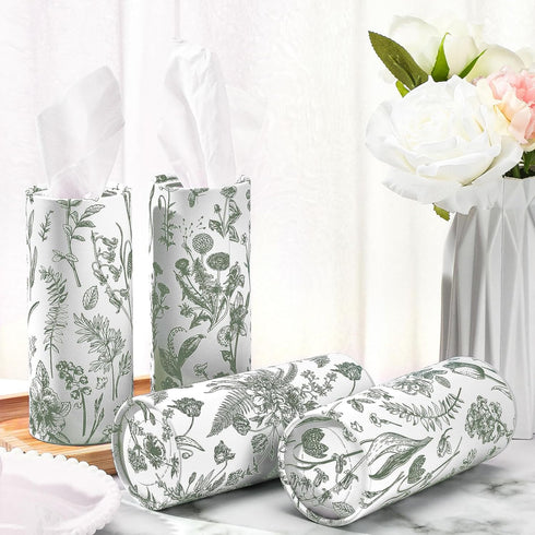 Zonon 8 50 Pcs Car Tissues Holder Sage Green Floral Round Box with Facial Tissue Bulk Flower Car Tissues Cylinder