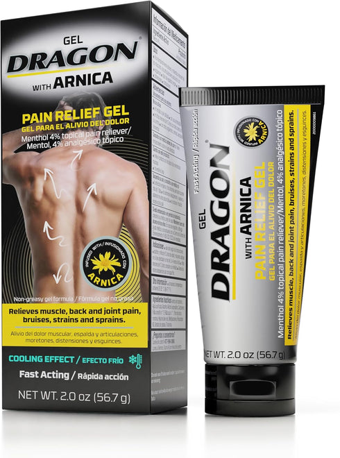 Dragon External Pain Relief Gel with Arnica, 2 Oz for Muscle, Back & Joint Pain, Bruises, Strains, Sprains