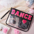 Hillban 2 Pcs Dance Theme Gifts, Waterproof Chenille Letter Bags, Preppy Patch Makeup Bag for Women Girls