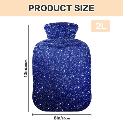 SyXIOP 2L Dark Blue Glitter Starry Travel hot Water Bottle with Soft Cover, Warmer Bag for Menstrual Cramps, Menstrual