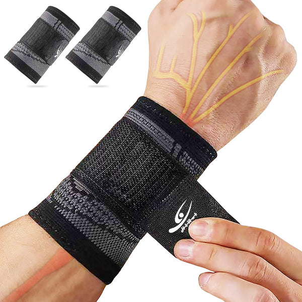 HiRui Wrist Brace, Compression Wrist Strap, Support for Work, Fitness, Weightlifting, Adjustable Wristbands, 2 PACK,