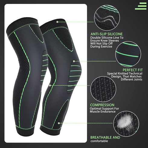 6 Pcs Long Compression Leg Sleeves, Full Knee Support for Men Women, Pain Relief for Arthritis and Swelling
