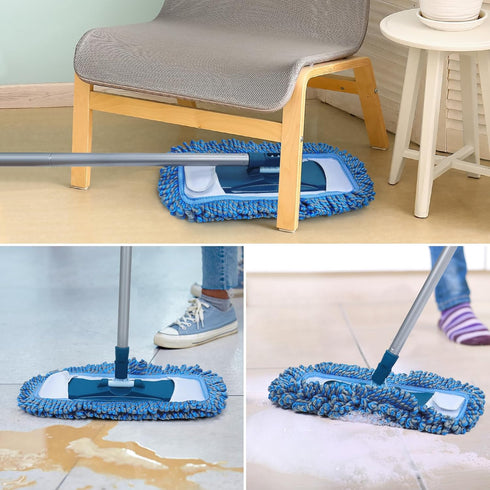Dust Mop for Hardwood Floors with 57" Long Handle, Wet & Dry Microfiber Flat Mops for Vinyl, Wood, Tile Cleaning