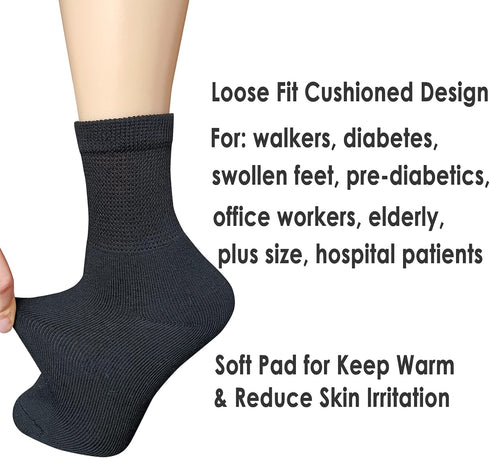 Women Extra Wide Comfort Fit Loose Fit Quarter Socks, Moisture Wicking Cushion Diabetic Socks, 4 Pairs, Black