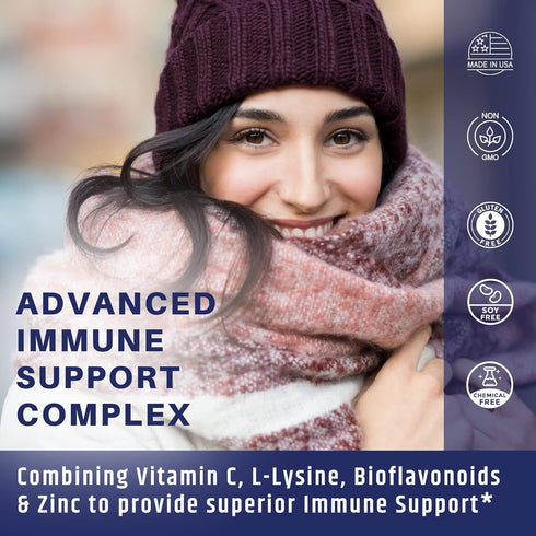 Vitamin C 1000mg Complex with L-Lysine 500mg, Zinc Gluconate 12mg, Bioflavonoids 300mg, Doctor Formulated Supplements