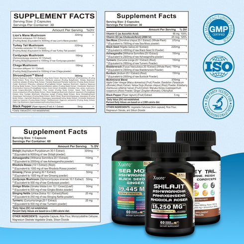 Shilajit, Sea Moss, Black Seed Oil & Herb Supplement - All in One with Lions Mane, Reishi, and More