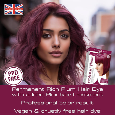 Smart Beauty Plum Hair Dye - Permanent Cream Form with Plex Anti-breakage Technology for Light to Mid-dark Brown Hair