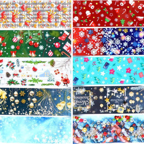 Christmas Nail Foil Transfer Stickers 10 Sheets Xmas Nail Art Stickers Decals Winter Santa Claus Snowflake Bells