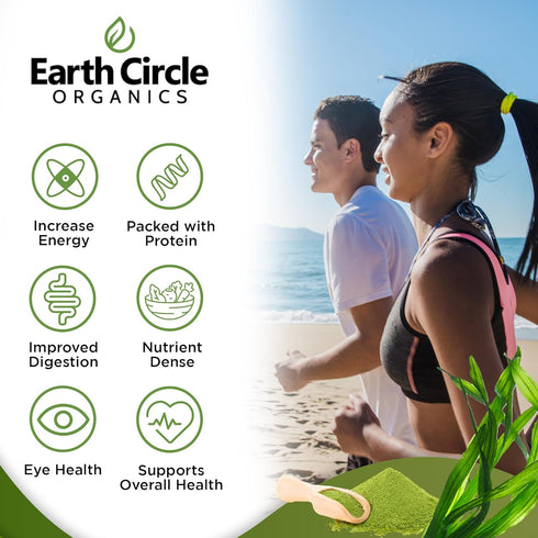 Earth Circle Organics Spirulina Powder, Raw, Kosher, Non-Irradiated | Premium Vegan Protein Superfood - (8oz - 2Pack)