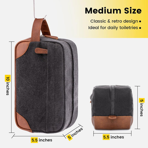 Vorspack Dark Grey Toiletry Bag Hanging Dopp Kit for Men, Water Resistant Canvas Shaving Bag with Large Capacity