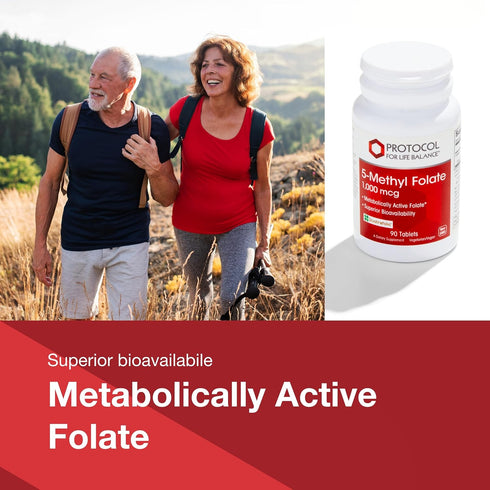 PROTOCOL FOR LIFE BALANCE 5-Methylfolate 1,000mcg, Superior Bioavailability, Folate Supplement for Brain Support, 90