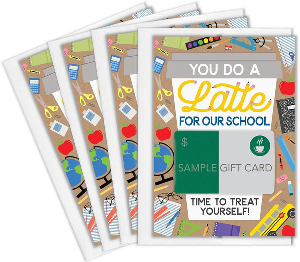 Tiny Expressions Teacher Appreciation Coffee Gift Card Holders, Set of 4 with Envelopes, School Themed