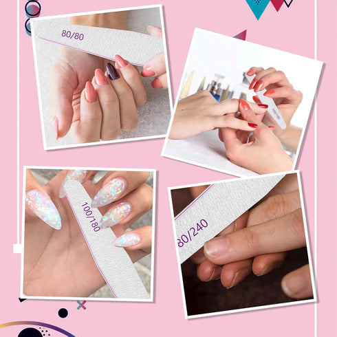 Professional Nail Files, 12pcs Emery Board Nail File for Natural Nails 100/180/240 Grit, Coarse Fingernail Tools