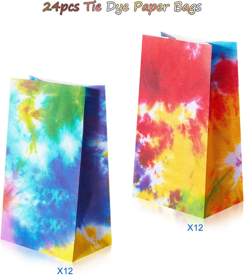 Zonon 24 Pcs Tie Dye Paper Bags, Camouflage Treat/Goody Retro Gift Bags for Birthday Party Favor Decoration Supplies