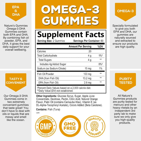 Omega 3 Fish Oil Gummies, Extra Strength Omega Fish Oil Supplement, High Absorption for Joint, Heart & Brain Support, Nature's Heart Healthy Omega 3s DHA EPA Gummy Vitamin, Orange Flavor - 120 Gummies