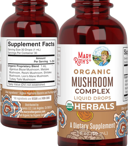 MaryRuth Organics USDA Organic Mushroom Complex | NonGMO, Vegan Herbal Liquid Drops Supplement with Lion's Mane, Reishi