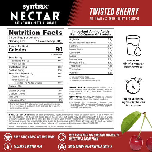 Syntrax Nutrition Nectar, 100% Whey Isolate Protein Powder, Twisted Cherry, 2 lbs