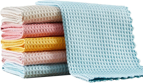 JOYMOOP Microfiber Cleaning Cloth, Reusable Absorbent Kitchen Dish Cloth, Waffle Weave 5 Pack, Mixed Color