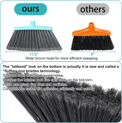Upgrade Broom and Dustpan Set, Silicone Broom with Long Handle and Upright Standing Dustpan, Squeegee for Indoor