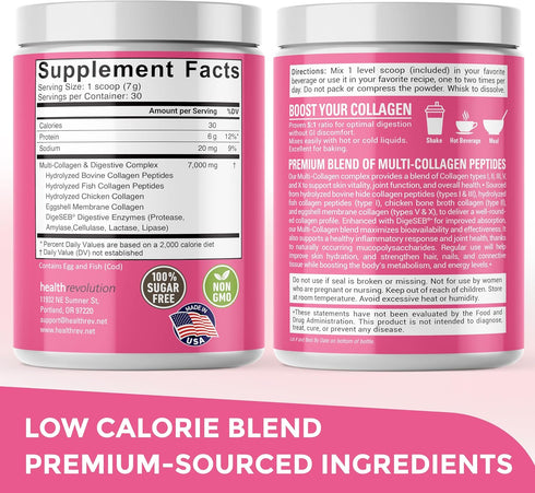 Health Revolution 99% Multi Collagen Peptides Powder Types I, II, III, V, X, Hydrolyzed Collagen for Women, Absorption