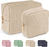 MAGEFY 2 Pcs Corduroy Makeup Bag, Small Travel Pouch with Slip-in Pockets for Women (Beige)