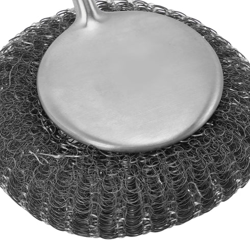 Stainless Steel Wool Scrubber with Long Handle, Handheld Scrubbing Brush for Pots and Pans Cleaning